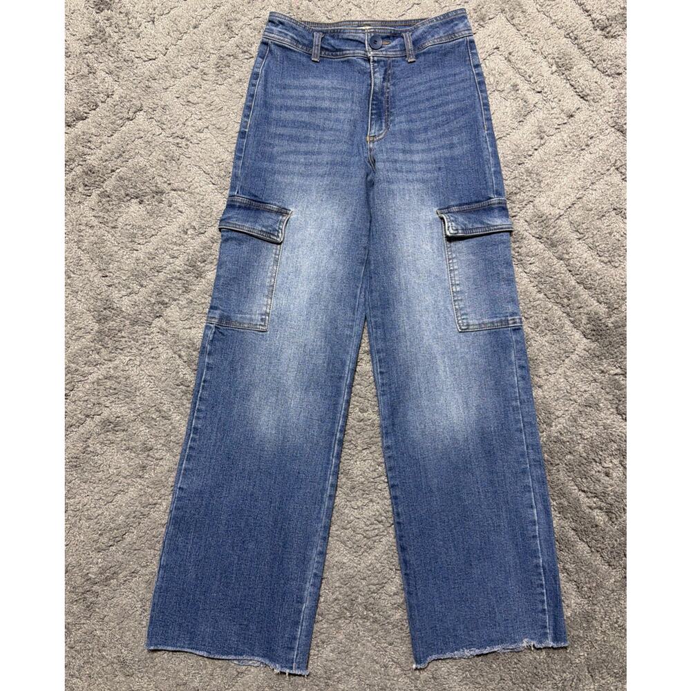 Oat New York High Rise Wide Leg Cargo Raw Hem Jeans Women’s Denim 2/26